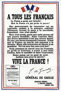 Appel du 18 juin 1941, du Général Degaulle, exilé à Londres 