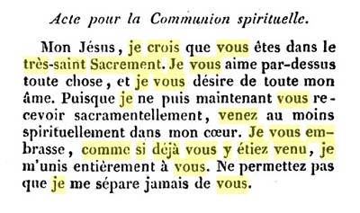 Acte de communion sprirituelle à l'Eucharistie à la messe télévisée ou devant un Tabernacle.