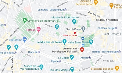 Le plan de la butte Montmartre, la place du tertre, près de Saint Pierre de Montmartre.