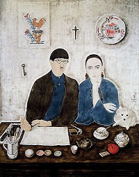 Léonard Tsuguharu Foujita et sa femme Kimiyo, autoportrait. 