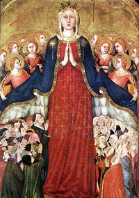 Marie enveloppant le peuple de Dieu sous son manteau