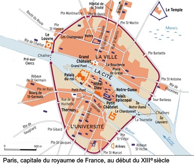 Le plan de Paris au XIIIe siècle.