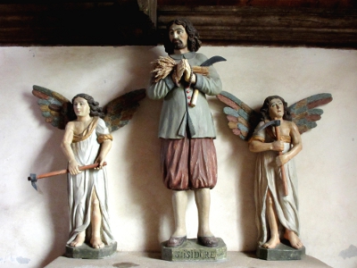 Saint Isidor, aidé par les anges de Dieu pour finir sa récolte.