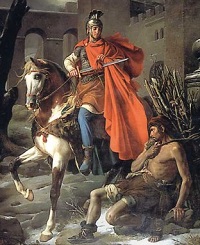 Saint Martin, coupe son manteau de soldat romain pour un pauvre en hiver