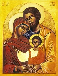 La Sainte Famille de Nazareth, Jésus, Marie, Joseph. Dieu s'est fait homme dans le sein d'une vierge de Nazareth, son époux charpentier et sage de Nazareth, s'appellait Joseph.